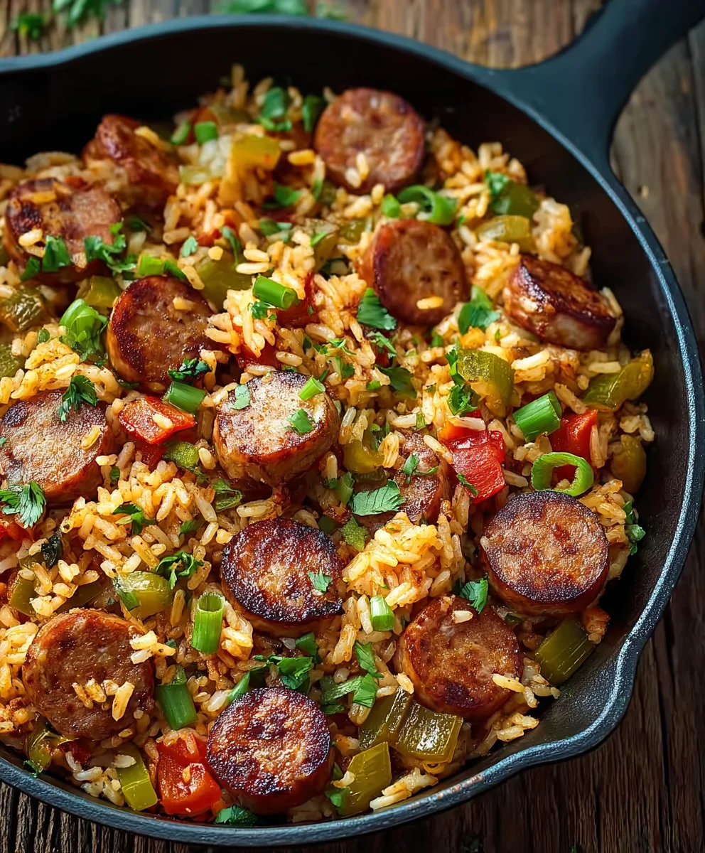 Cajun Beef Sausage Rice Skillet-Easy Meal