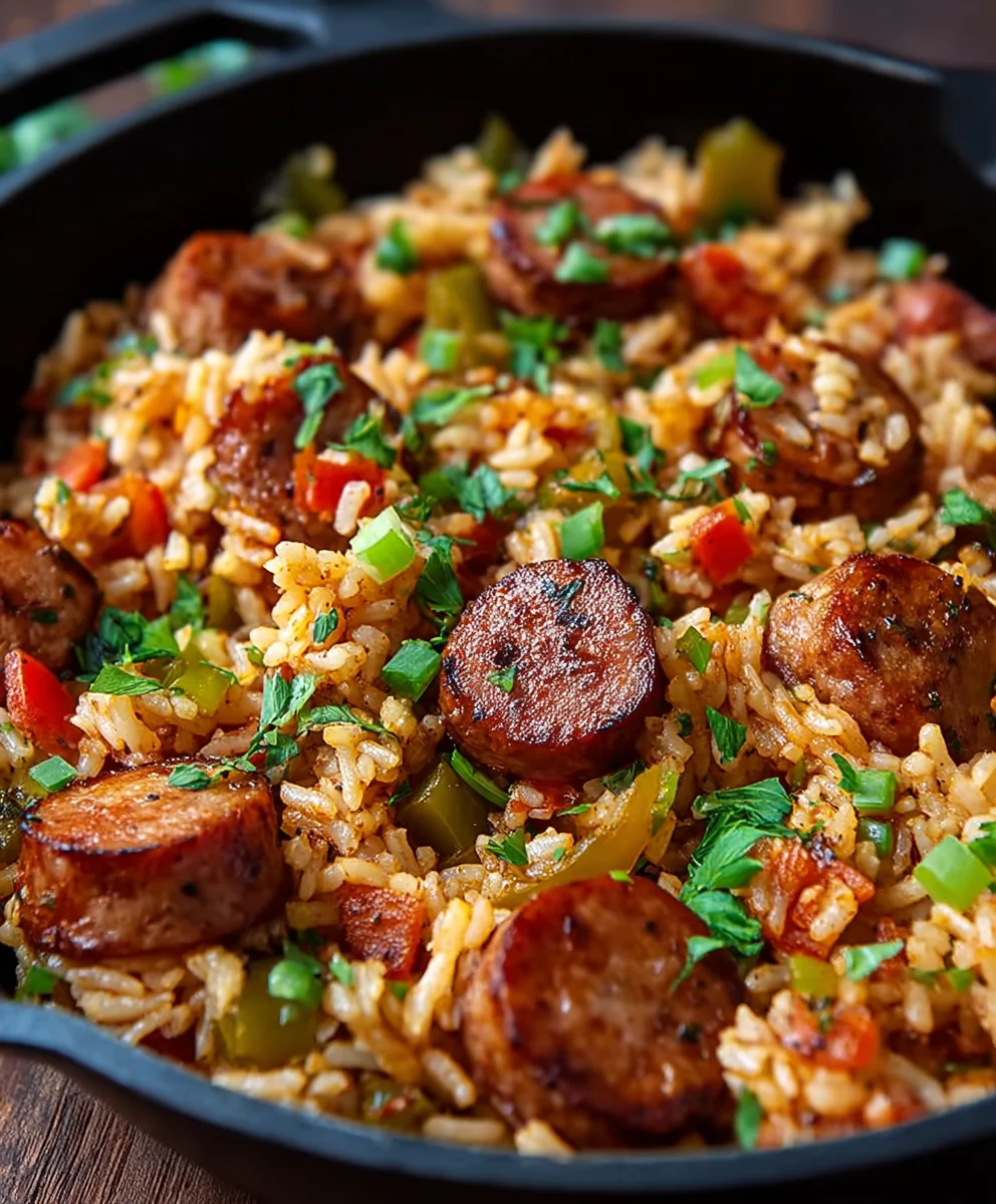 Cajun Beef Sausage Rice Skillet-Easy Meal