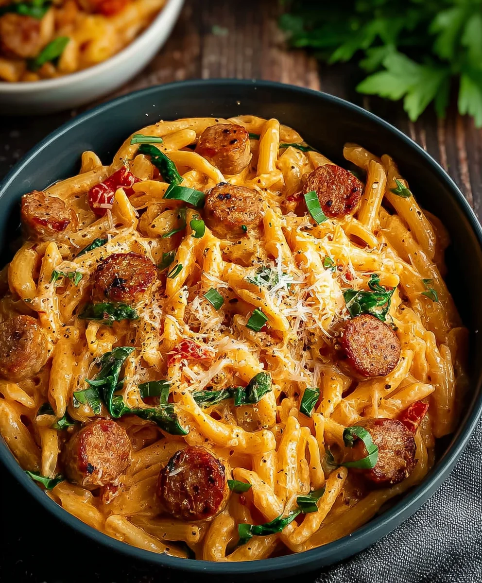 One Pot Creamy Cajun Beef Sausage Pasta