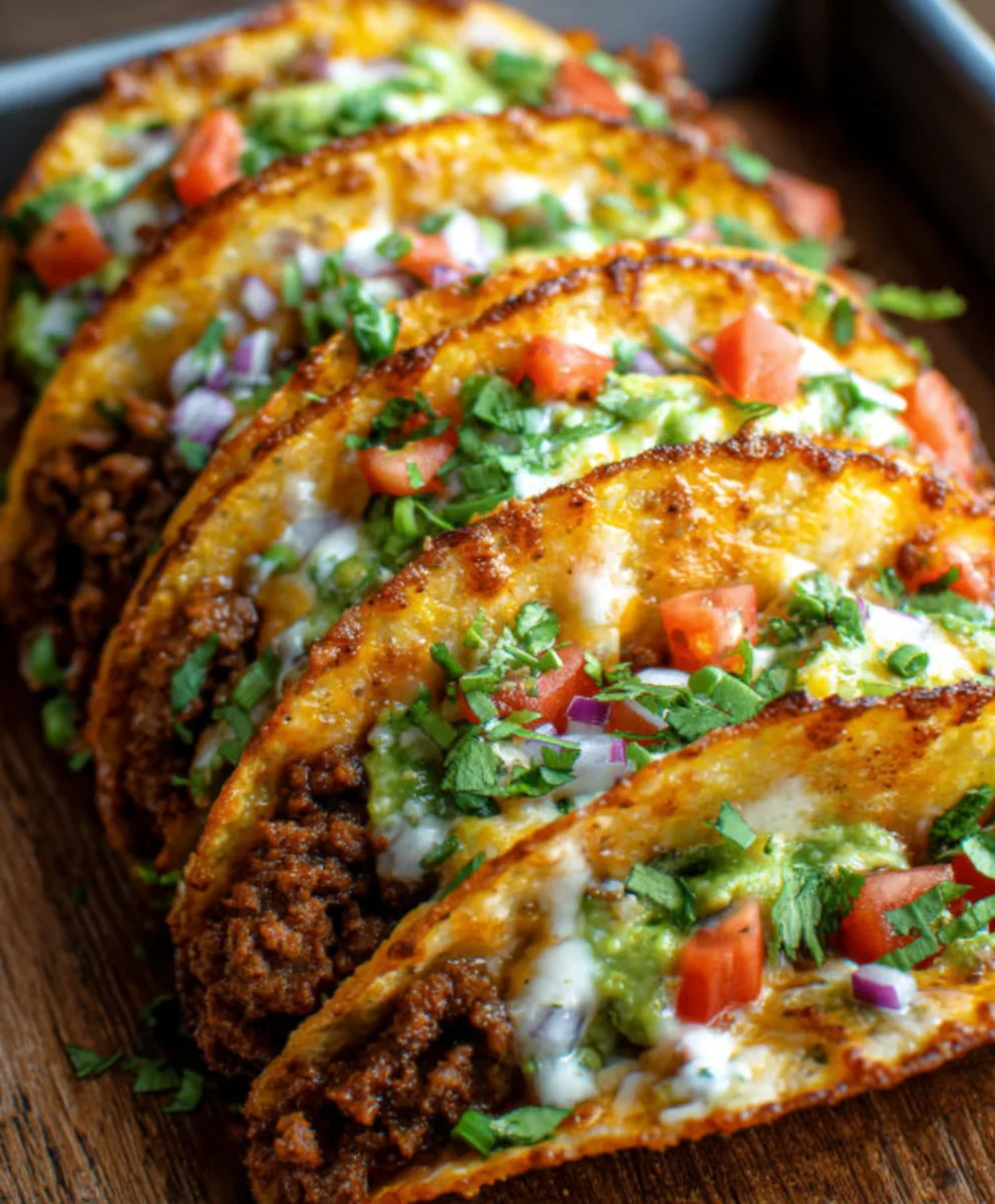 Cheesy Oven Baked Beef Tacos Crispy Loaded Recipe