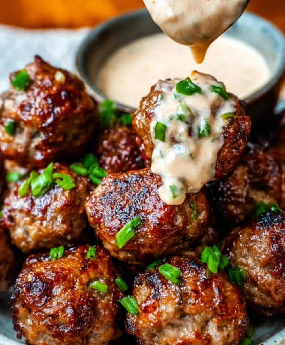 Korean BBQ Beef Meatballs Spicy Mayo Dip