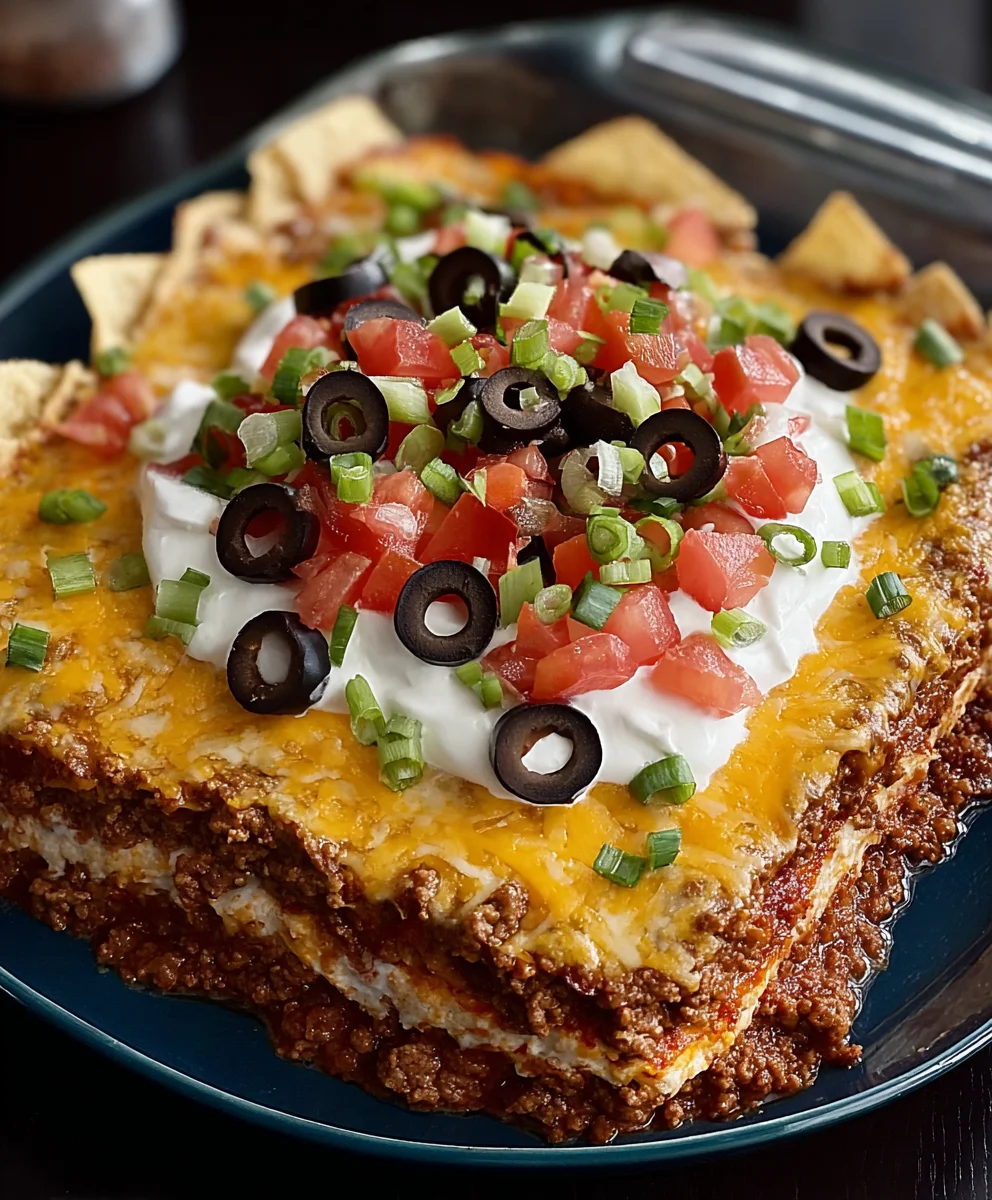 Easy Layered Taco Bake-Beef Casserole Recipe