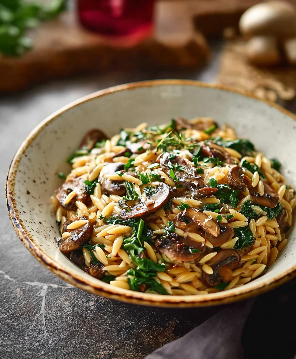 Mushroom Spinach Orzo - Easy & Delicious Recipe