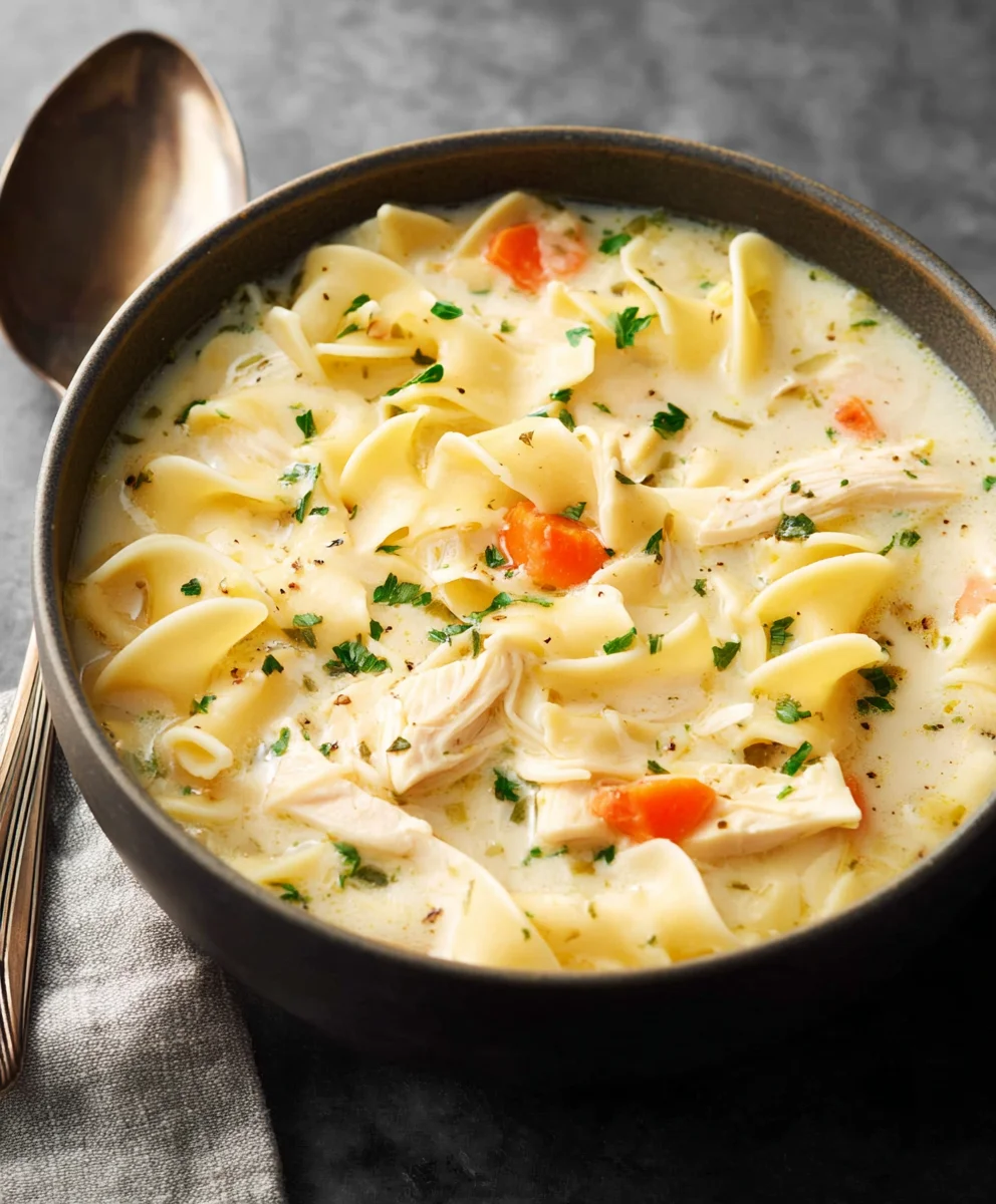 Creamy Chicken Noodle Soup Recipe- Easy & Delicious