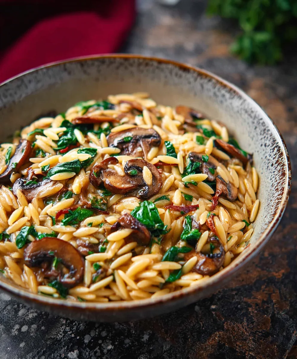 Mushroom Spinach Orzo - Easy & Delicious Recipe