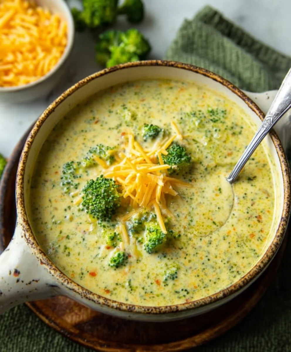 High Protein Broccoli Cheddar Soup - Deliciously Creamy
