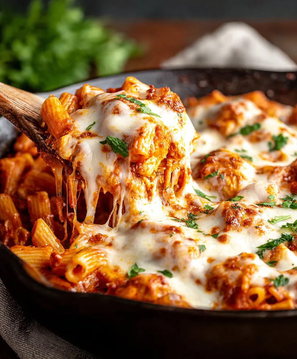 Easy Chicken Parmesan Pasta Skillet Recipe