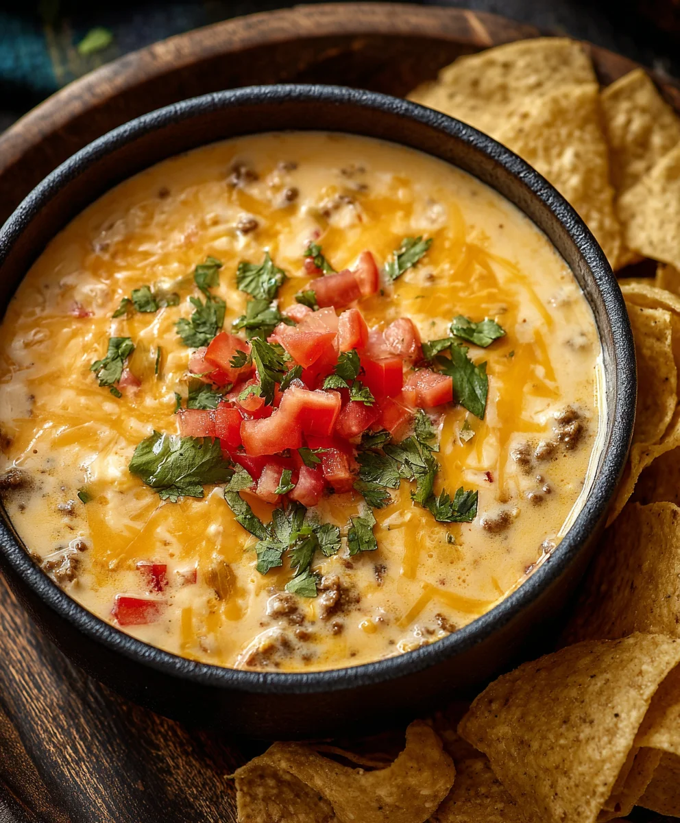 Spicy Beef Cowboy Queso-Easy Delicious Dip