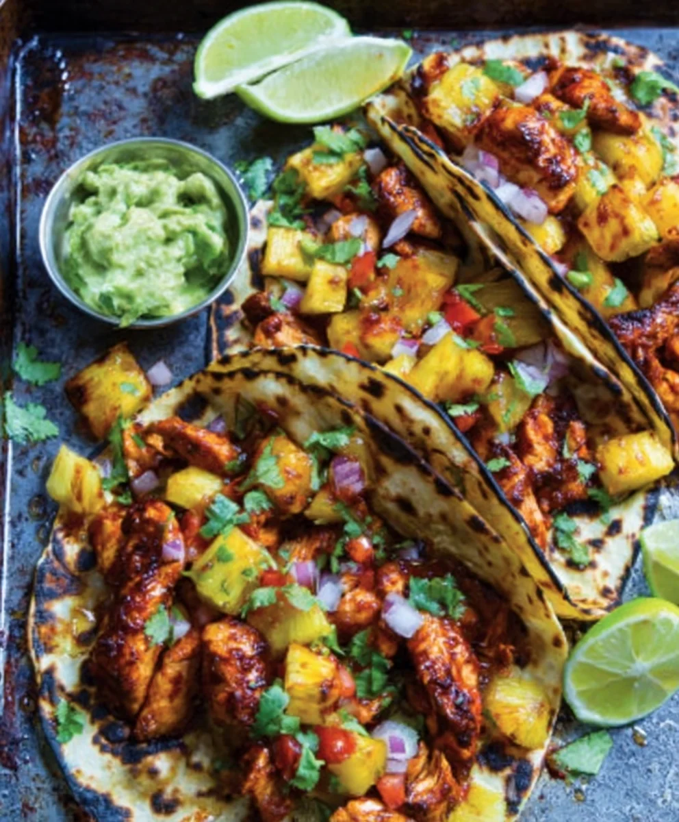 Easy Chicken Pineapple Tacos-Flavorful Sheet Pan Meal