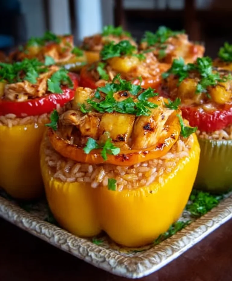 Teriyaki Pineapple Chicken Stuffed Peppers-Sweet Savory Dinner