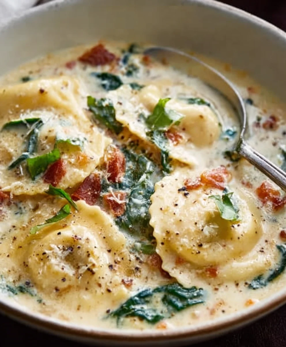 Creamy Tuscan Ravioli Soup - Easy Comfort Food