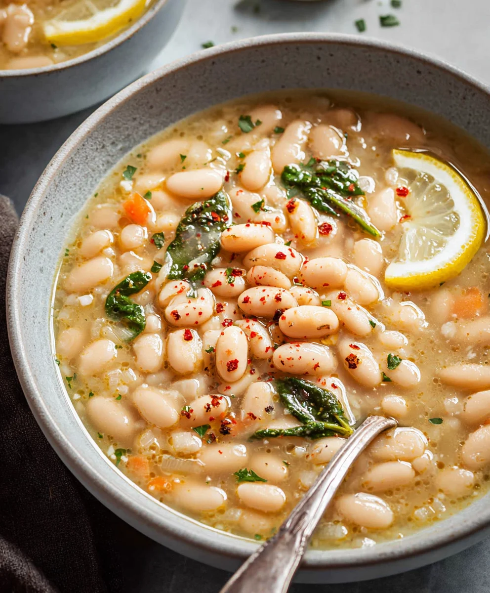 Greek White Bean Soup - Garlicky Lemon Flavor