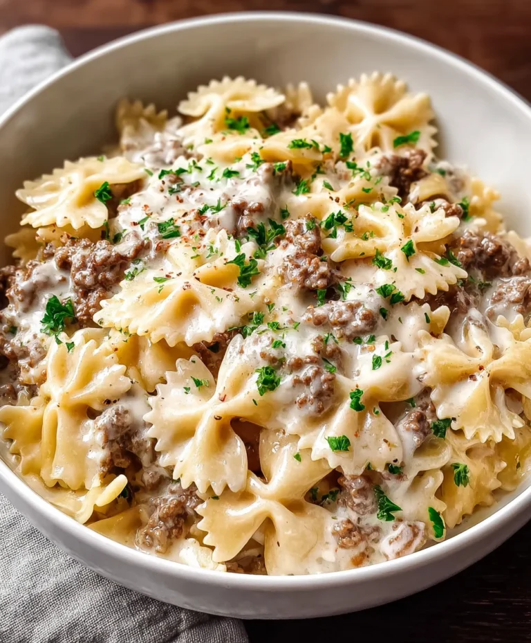 Easy Beef Bowtie Pasta Alfredo Recipe