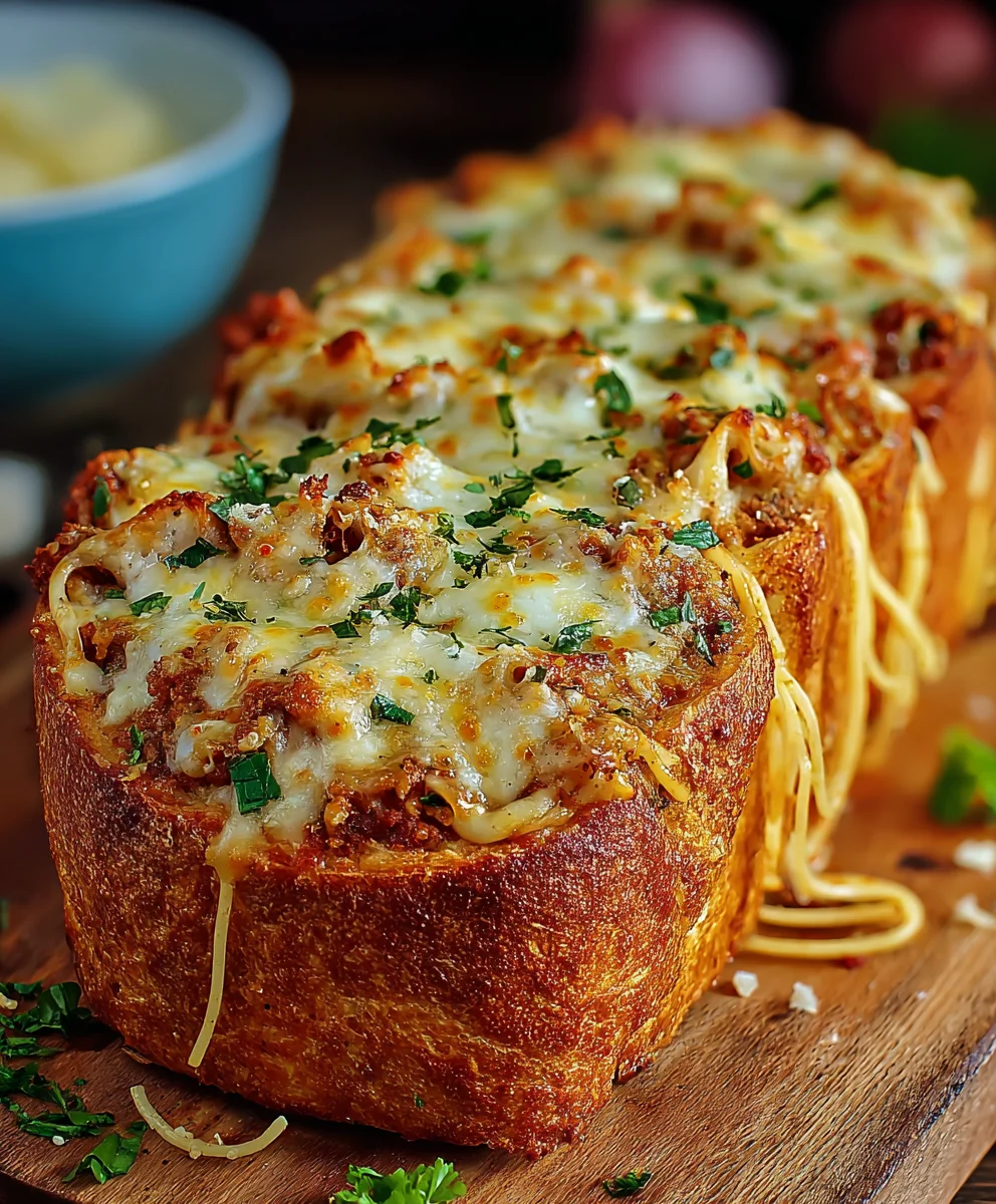 Spaghetti Stuffed Garlic Bread-Yummy Comfort Food