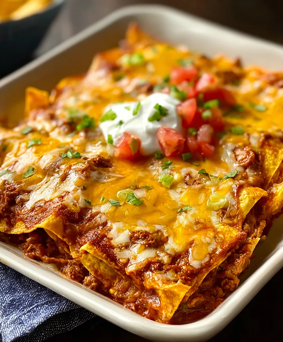 Easy Beef Tortilla Chip Enchiladas Recipe