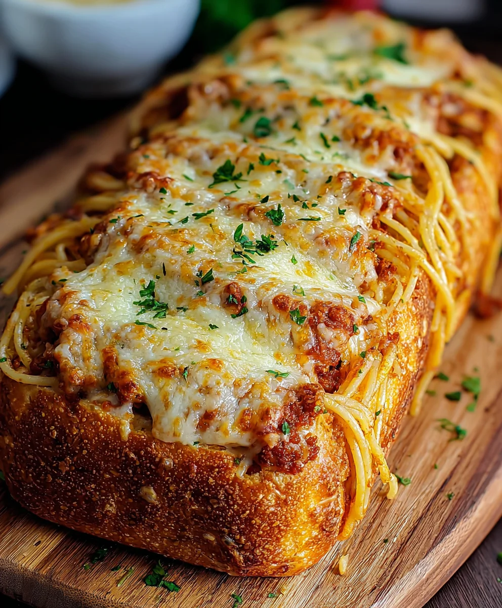 Spaghetti Stuffed Garlic Bread-Yummy Comfort Food