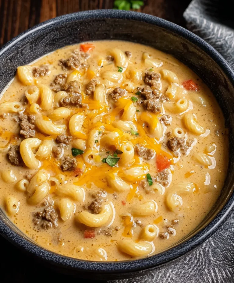 Cheeseburger Macaroni Soup- Creamy Beef Comfort