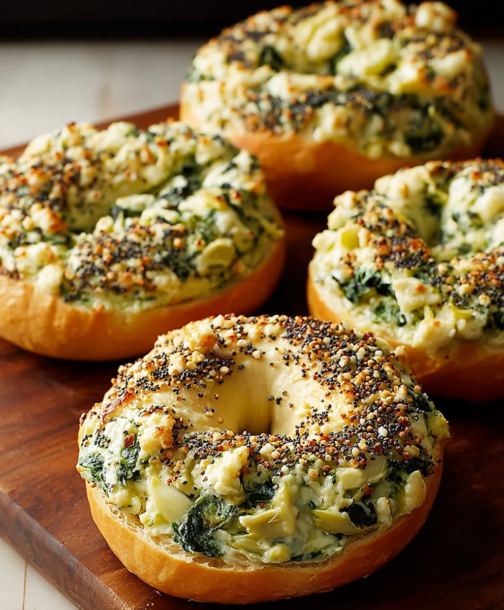 Cheesy Spinach Artichoke Bagels - Easy Recipe