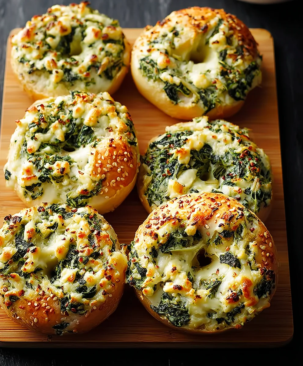 Cheesy Spinach Artichoke Bagels - Easy Recipe