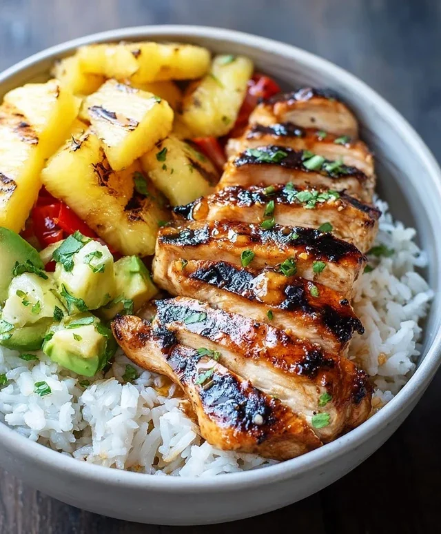 Grilled Chicken and Pineapple Bowls with Coconut Rice