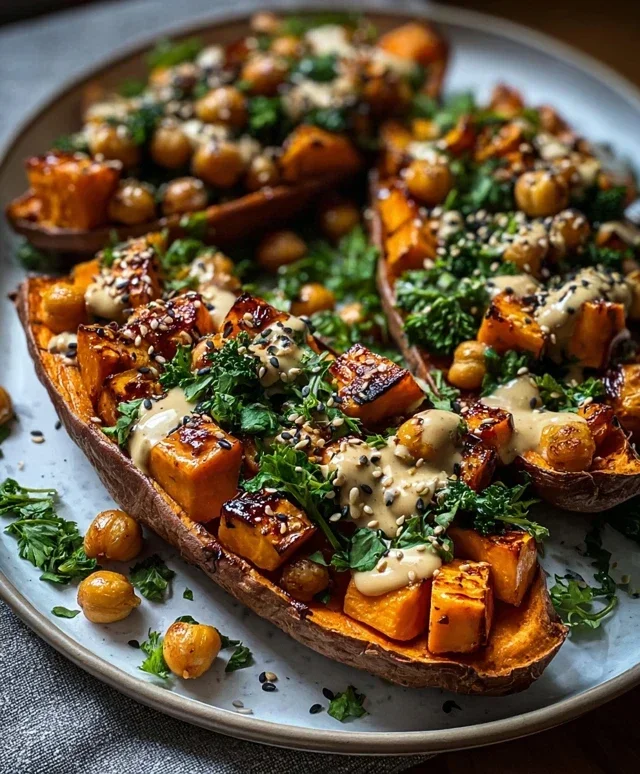 Sweet Potatoes with Tahini Butter Chickpeas