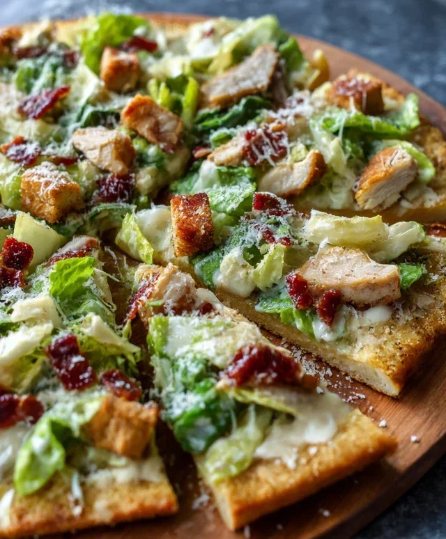 Viral Chicken Crust Caesar Salad Pizza