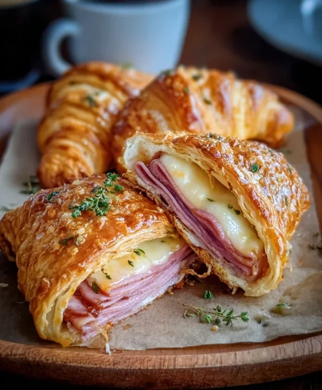 Baked Beef Beef Ham and Cheese Croissants